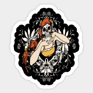 Skull Girl Floral Illustration Sticker